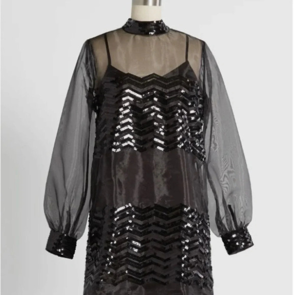 MOD CLOTH Fanciful Fette Shift Dress Black 60s inspired Go Go Dancer Halloween - Picture 1 of 6